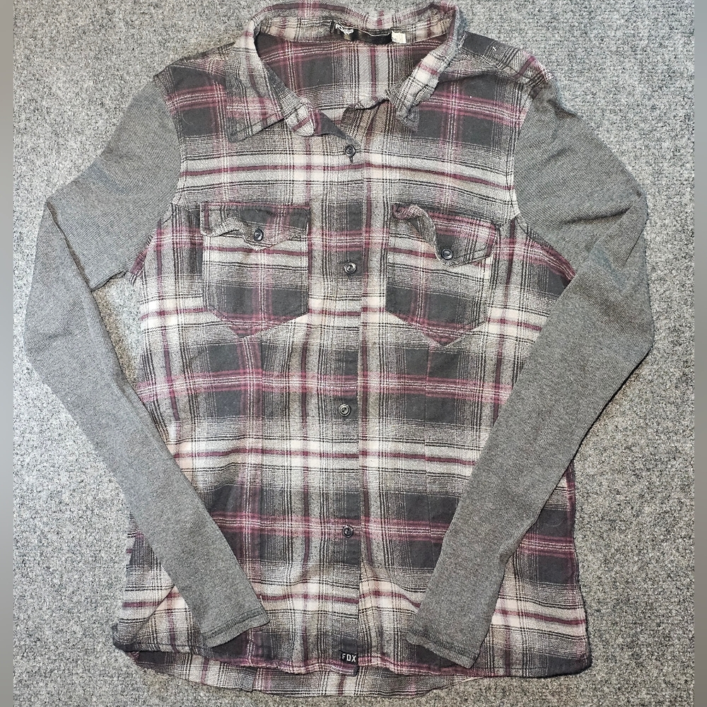 Women's Fox Plaid Shirt with Gray Sleeves